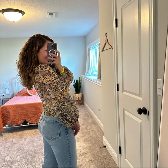 Bardot Cream Purple Leopard Blouse Top XS/S - Picture 3 of 11